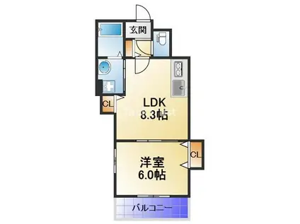 クリエオーレ橋波西之町(1LDK/3階)の間取り写真