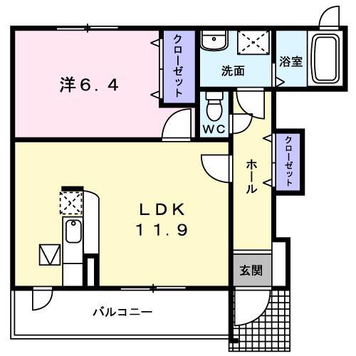サンフィールド・KUA(1LDK/1階)の間取り写真