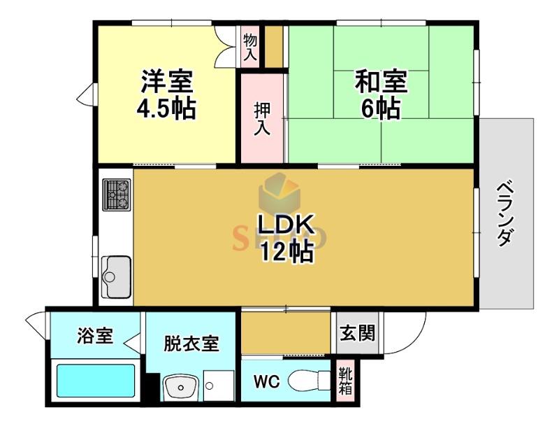 ウィスタリア曽根(2LDK/1階)の間取り写真