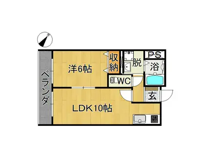 ロイヤルコーポベルフローラ(1LDK/2階)の間取り写真