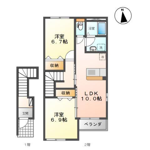 サンフィットフジマンC(2LDK/2階)の間取り写真