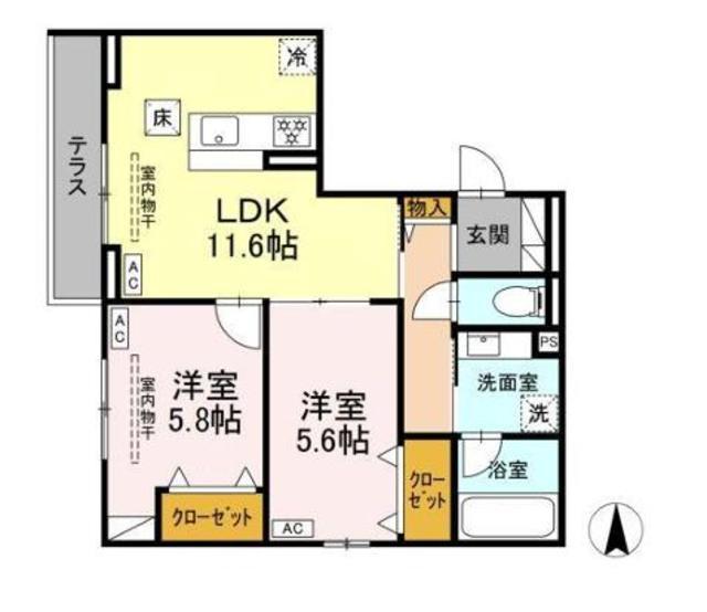 メリディアン ウエスト(2LDK/2階)の間取り写真