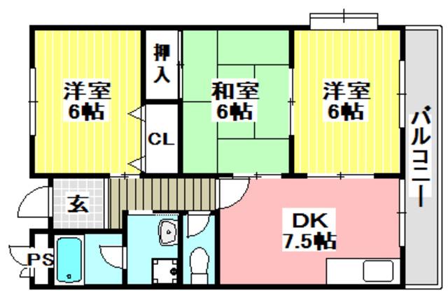 ハイツサニーサイド(3DK/2階)の間取り写真