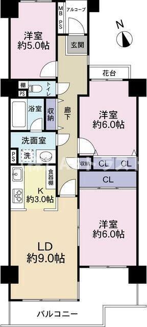 ライオンズガーデン東大宮壱番館(3LDK/5階)の間取り写真