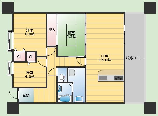 ウイング旭ヶ丘(3LDK/3階)の間取り写真