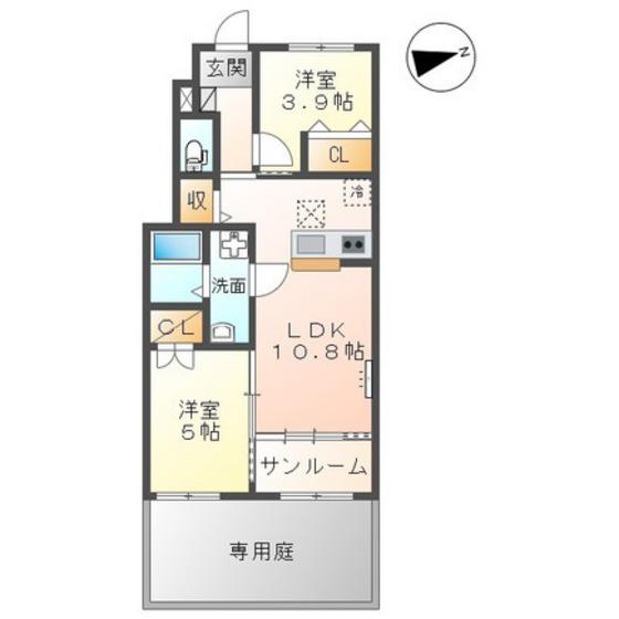 富山市掛尾町アパート(2LDK/1階)の間取り写真