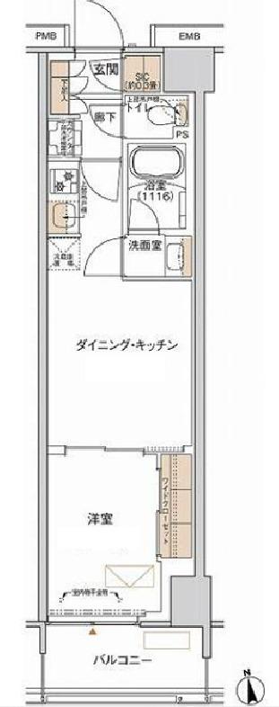 プライムネクサス大森北(1LDK/5階)の間取り写真