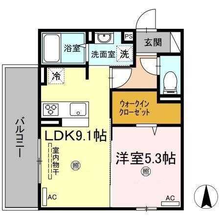 ライジング サン(1LDK/3階)の間取り写真