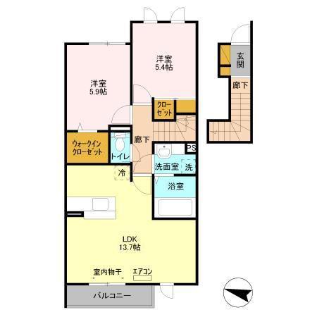 アミ・クール(2LDK/2階)の間取り写真