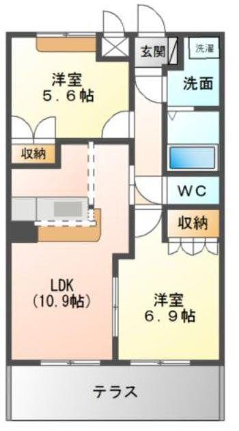 アシューレ(2LDK/1階)の間取り写真