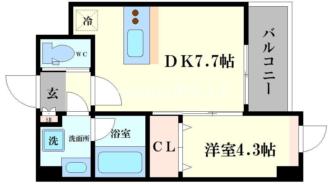 プレジオ難波ASIAN(1DK/11階)の間取り写真