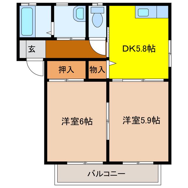 アヴァンツァーレ(2DK/2階)の間取り写真