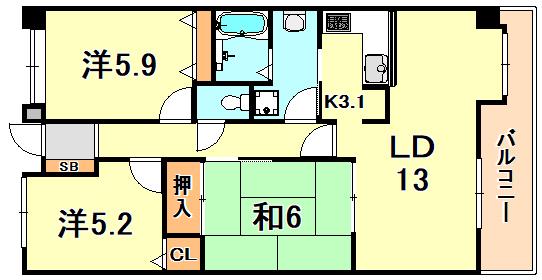 ルナガーデン(3LDK/1階)の間取り写真