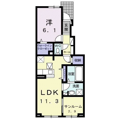ヴィラ シャングリラ 寺尾(1LDK/1階)の間取り写真