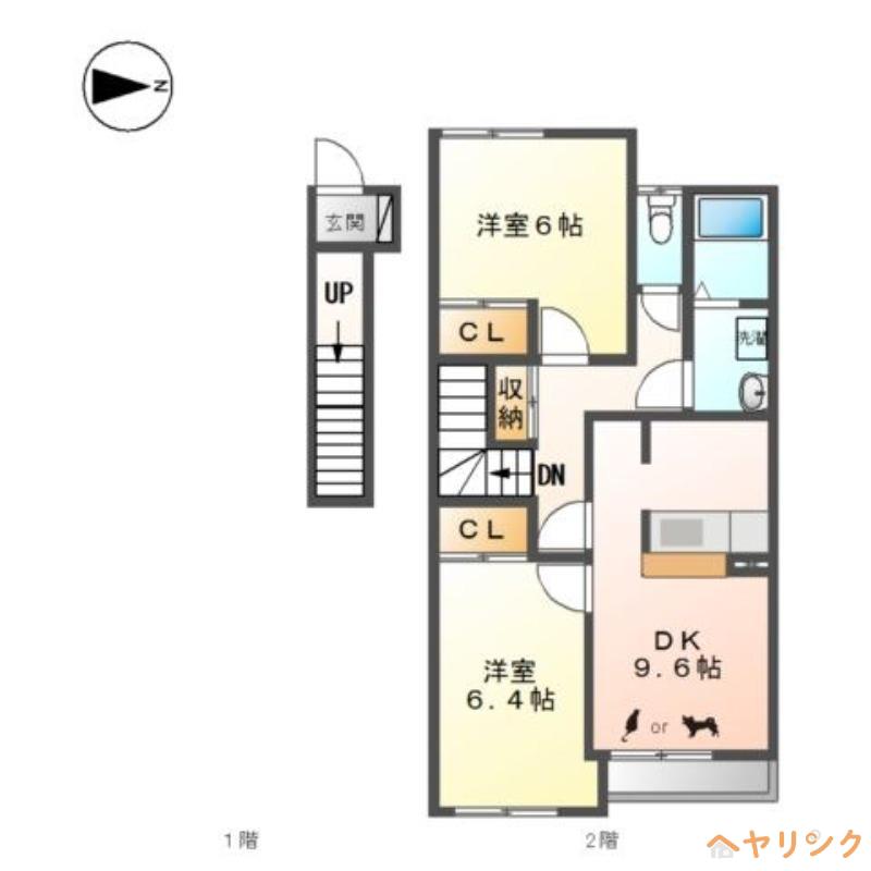パークヒルズ城土(2DK/2階)の間取り写真