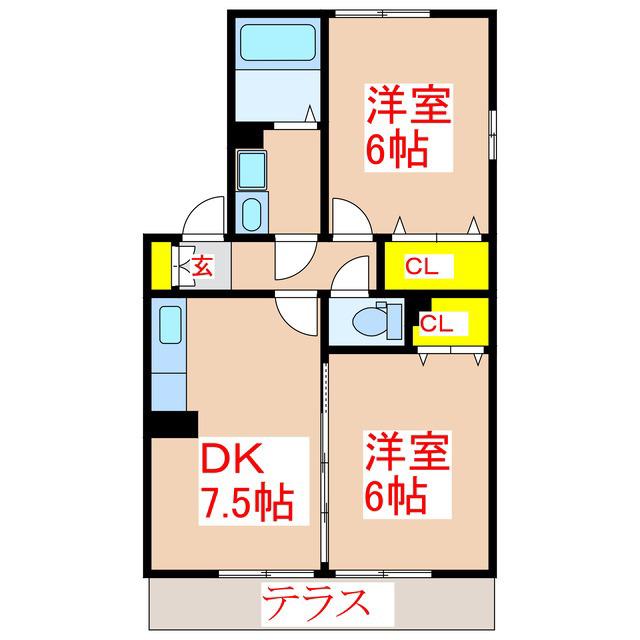 サンガイア A棟(2DK/1階)の間取り写真