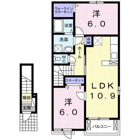 プティヴィラージュ 神辺A(2LDK/2階)の間取り写真