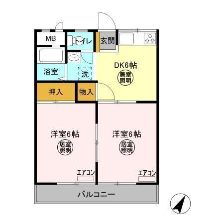 シティウィングA(2DK/2階)の間取り写真
