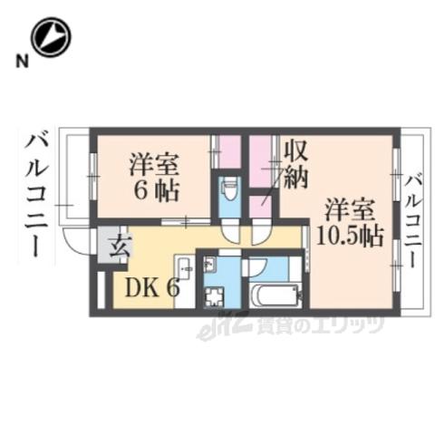 コーポ南生駒(2DK/5階)の間取り写真