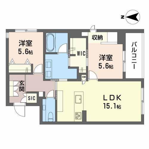 THE GARDEN 八幡(2LDK/3階)の間取り写真