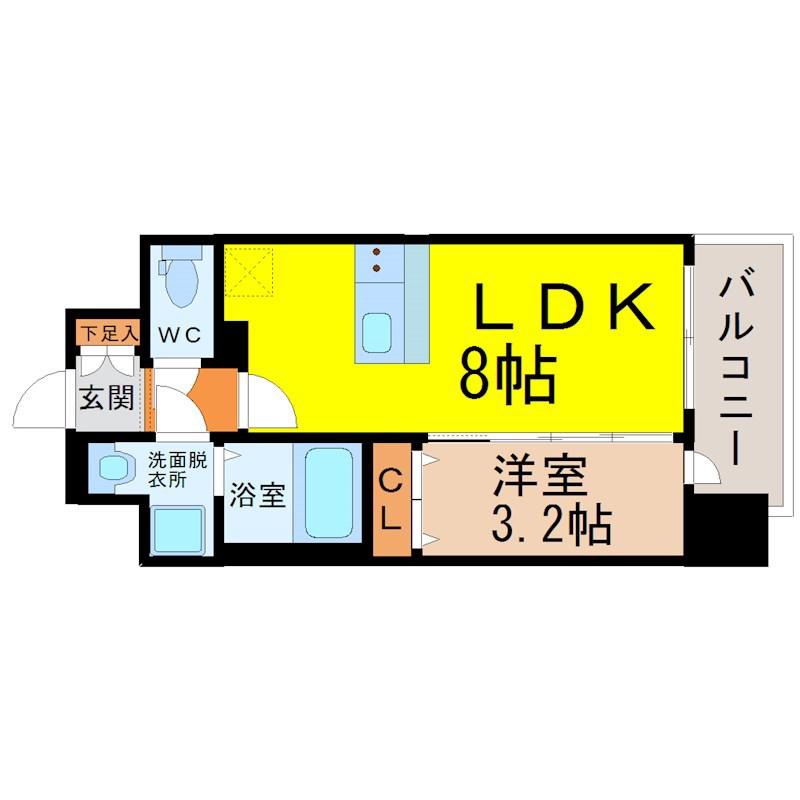 メイクス矢場町(1LDK/4階)の間取り写真