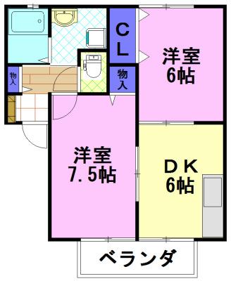 UTENA(2DK/2階)の間取り写真