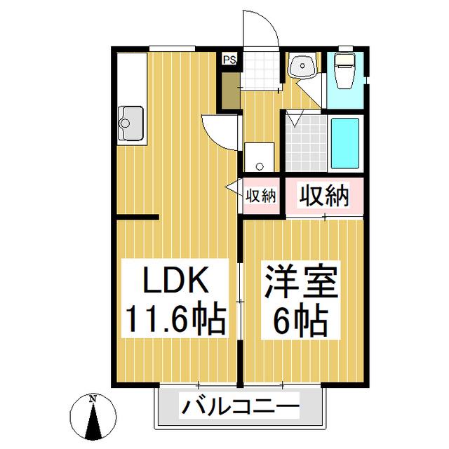サンビレッジ上田原D(1LDK/2階)の間取り写真