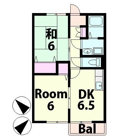 ウィンビューA棟(2DK/2階)の間取り写真