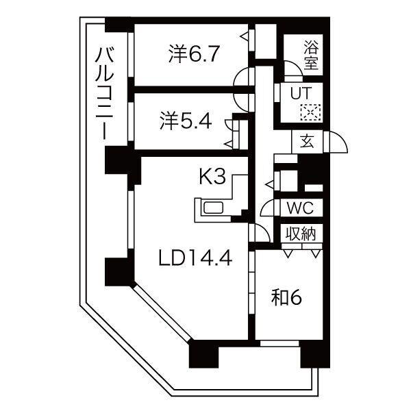南円山シャトー桂和(3LDK/3階)の間取り写真