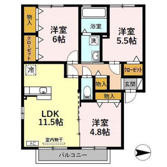 メロディー(3LDK/1階)の間取り写真