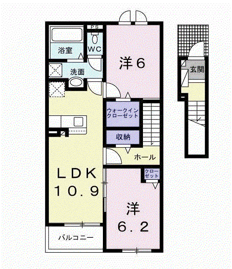 ナチュラル カーサ(2LDK/2階)の間取り写真