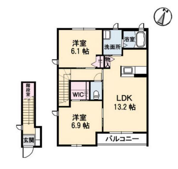 エクリールC棟(2LDK/2階)の間取り写真