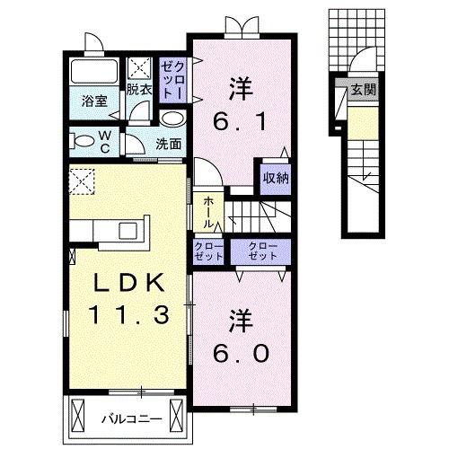 アヴニール(2LDK/2階)の間取り写真