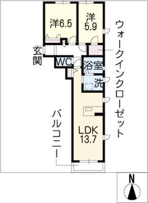 PRONUBE HOUCHI(2LDK/2階)の間取り写真