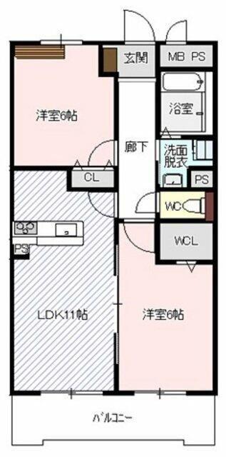 ボヌールレジデンス(2LDK/2階)の間取り写真