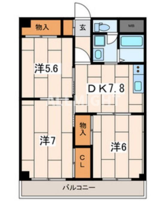 ペアパークII(3DK/1階)の間取り写真