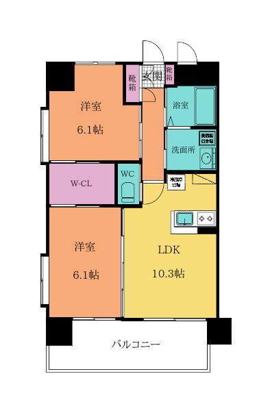 ヒルクレスト片野グランデI(2LDK/4階)の間取り写真