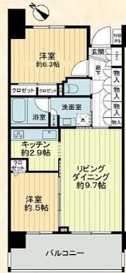 クリオ黄金町(2LDK/4階)の間取り写真
