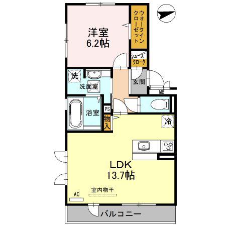 カーサ高善 A棟(1LDK/2階)の間取り写真