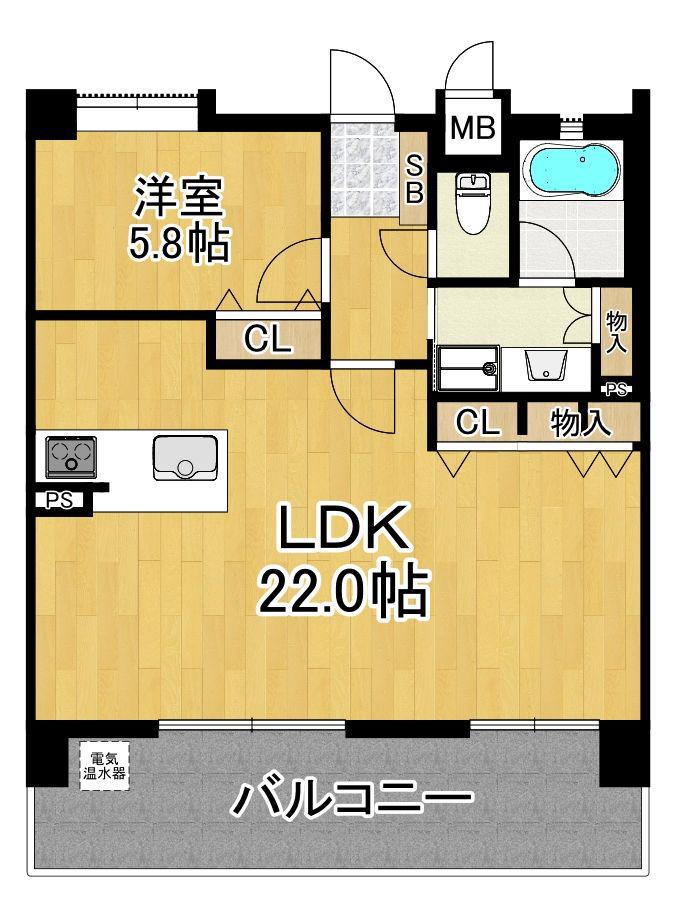 エイルマンション諏訪野町(1LDK/8階)の間取り写真