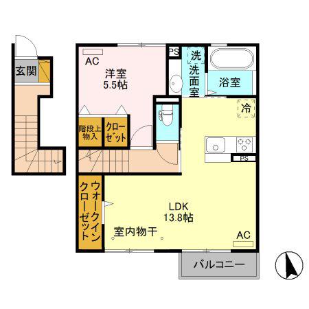 LA・MONTE横山(1LDK/2階)の間取り写真