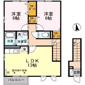 グランディフローラ(2LDK/2階)の間取り写真