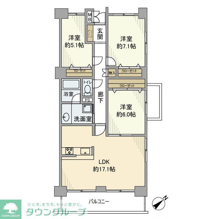 加賀ガーデンハイツ(3LDK/11階)の間取り写真