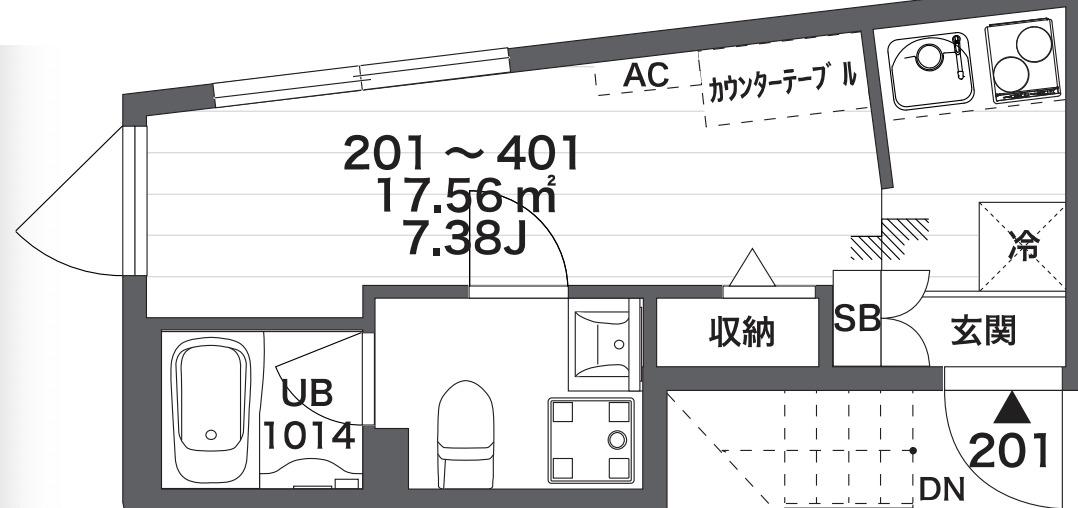 RINASCITA町屋凛(ワンルーム/2階)の間取り写真