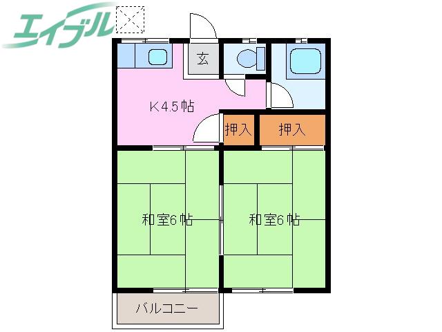 田中ハイツ(2K/2階)の間取り写真