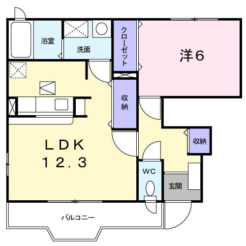 ラフレシールやしろB(1LDK/1階)の間取り写真