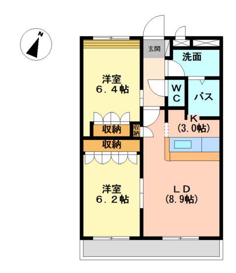 アバンサール(2LDK/3階)の間取り写真
