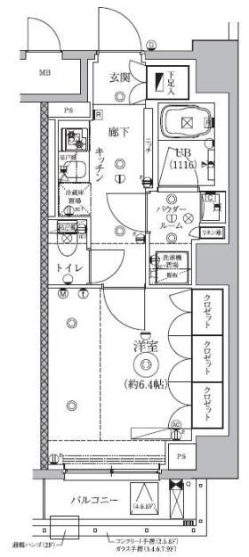 セジョリ虎ノ門(1K/3階)の間取り写真