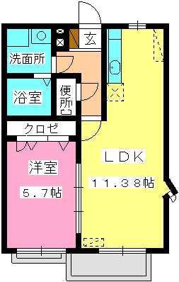 シャンテ城西(1LDK/2階)の間取り写真