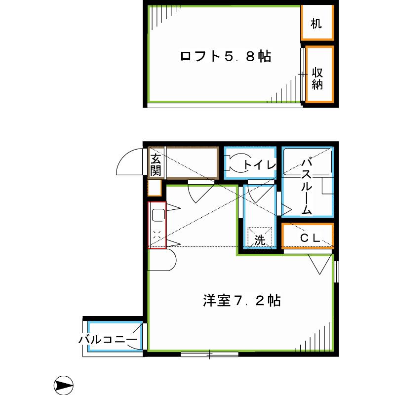 八景舎高円寺北 月(ワンルーム/1階)の間取り写真